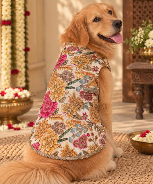 White Floral Sherwani | Luxe Collection | Pawgy Pets