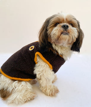 Pawgy Pets Cute Fleece Vest: Chocolate Brown & Mustard for Dogs & Cats