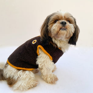 Pawgy Pets Cute Fleece Vest: Chocolate Brown & Mustard for Dogs & Cats