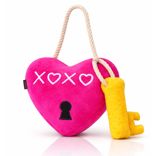 Pawgy Pets Heart Lock key Doggo Plush + Rope Toy