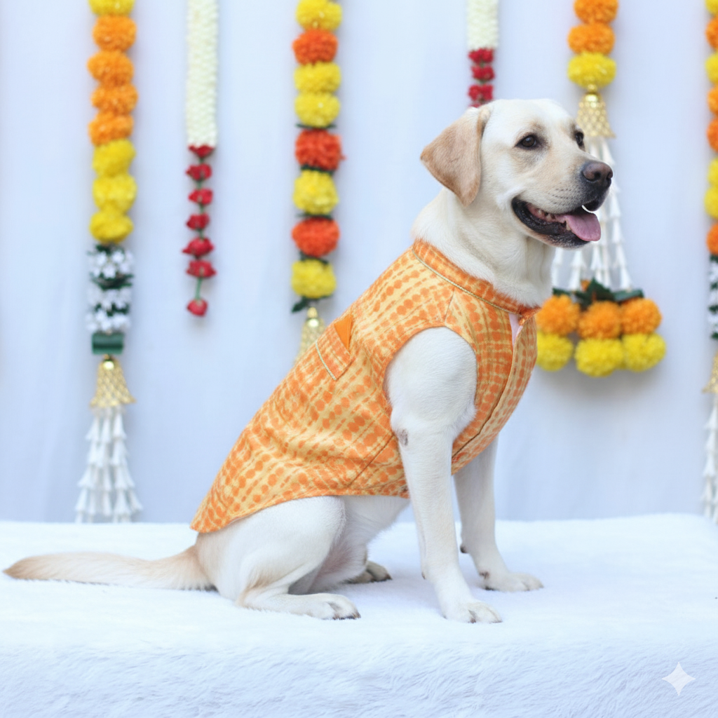 Pawgy Pets Tie & Dye kurta Yellow Orange for Dogs