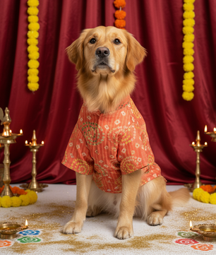Pawgy Pets Silk Kurta: Peach for Dogs