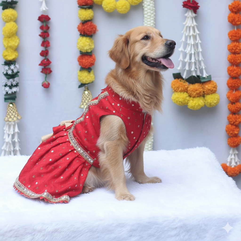 Pawgy Pets Shahi Lehenga- Dress Red for Dogs & Cats