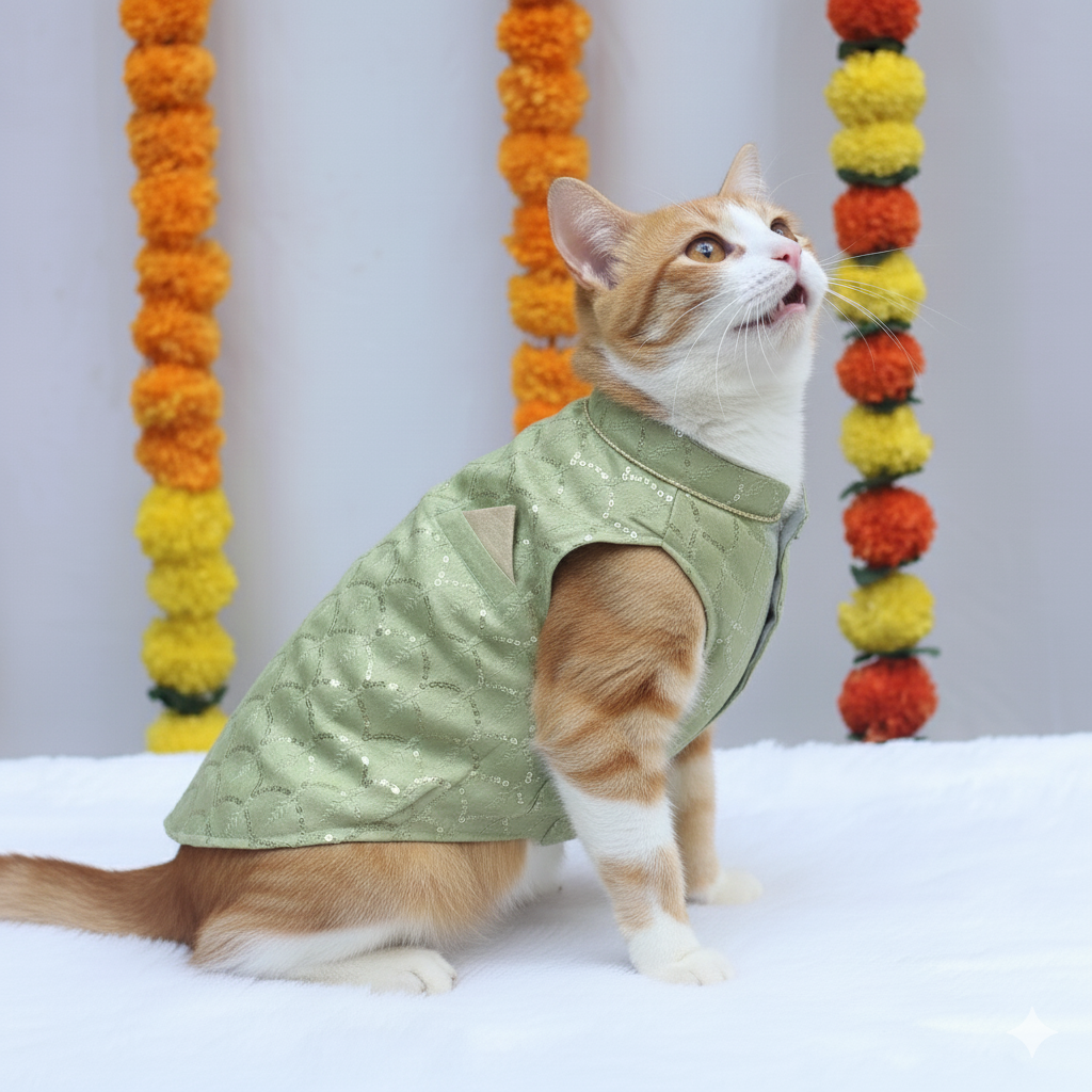 Pastel Green Shahi Kurta | For Cats | Pawgy Pets