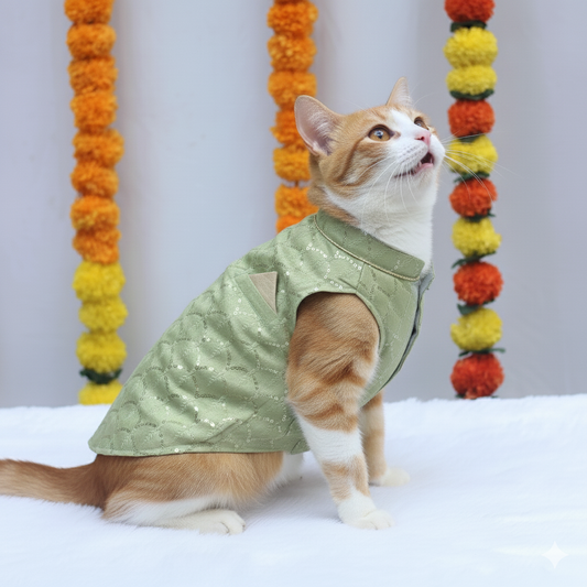 Pawgy Pets Pastel Green Shahi Kurta for Cats