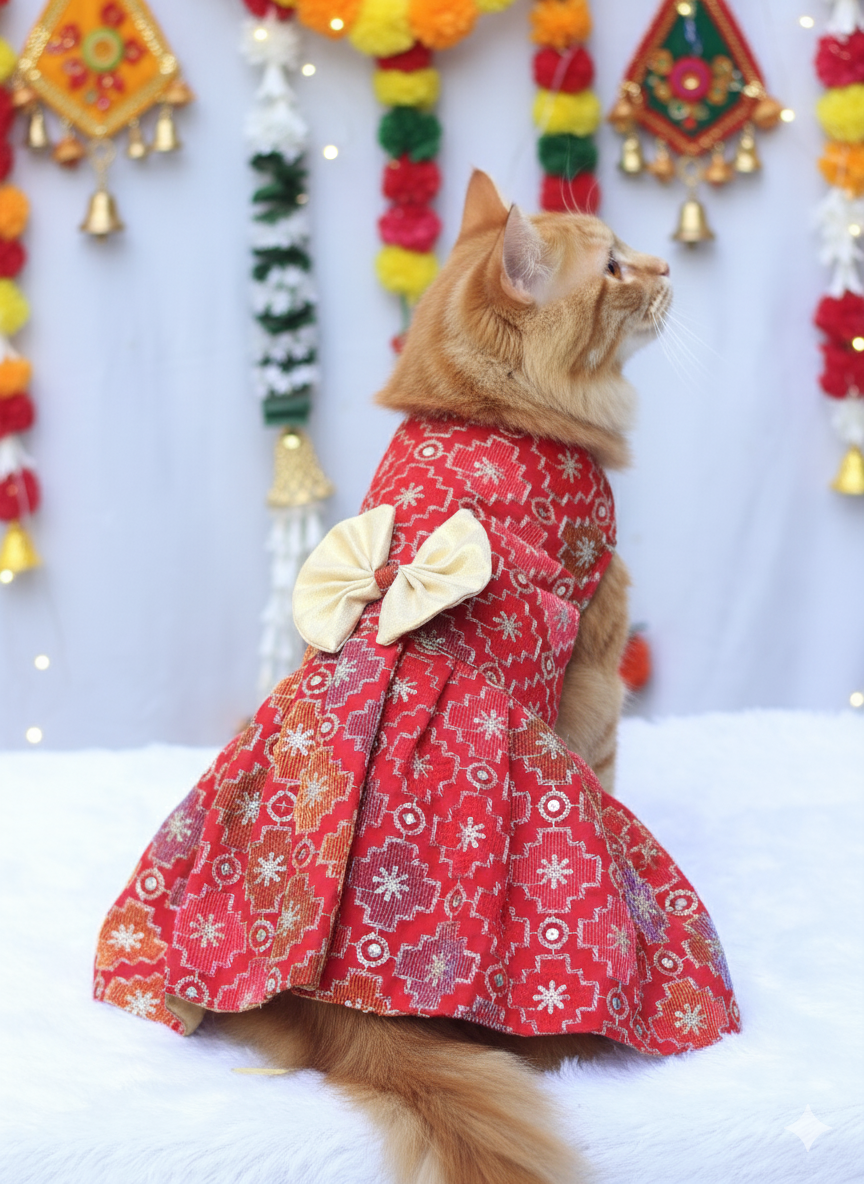 Pawgy Pets Festive Dress Patola for Cats