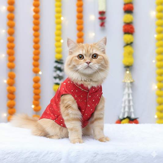 Pawgy Pets Red Shahi Kurta for Cats