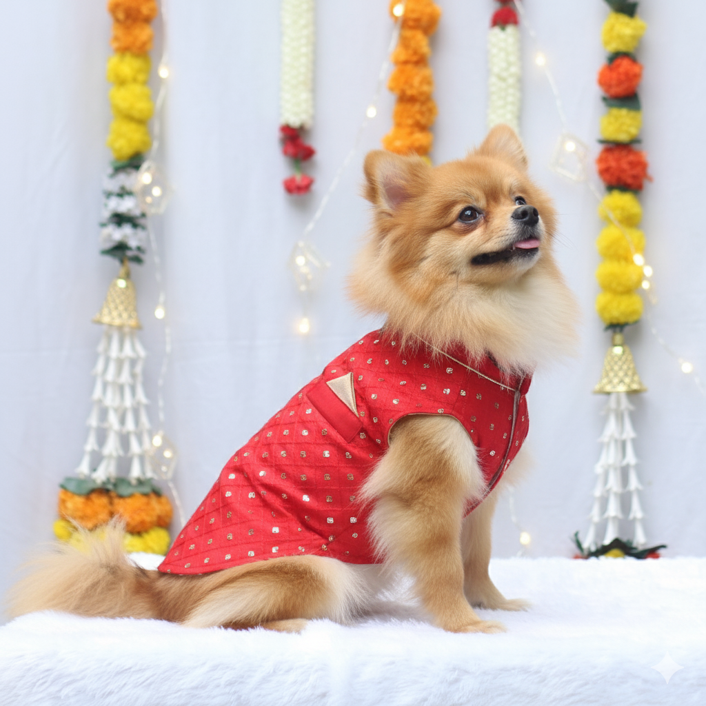 Pawgy Pets Red Shahi Kurta for Dogs