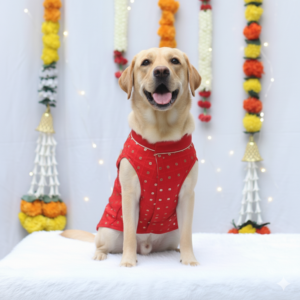 Pawgy Pets Red Shahi Kurta for Dogs