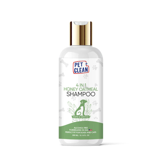 Pet Clean 4-in-1 Oatmeal Shampoo for Dog for Dry, Itchy & Sensitive Skin, Complete Coat Care for Cats and Other Pets (300 ml, Honey and Oatmeal)