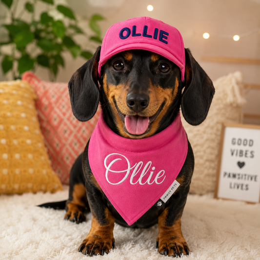 Hot Pink Cap and Bandana Set | Personalised for Dogs | Pawgy Pets