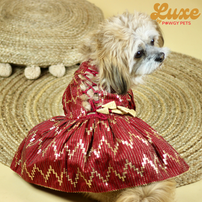 Luxe by Pawgy Pets Bridal Maroon Lehenga Dress