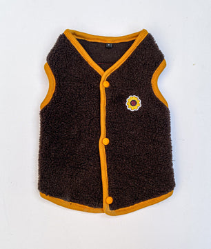 Pawgy Pets Cute Fleece Vest: Chocolate Brown & Mustard for Dogs & Cats