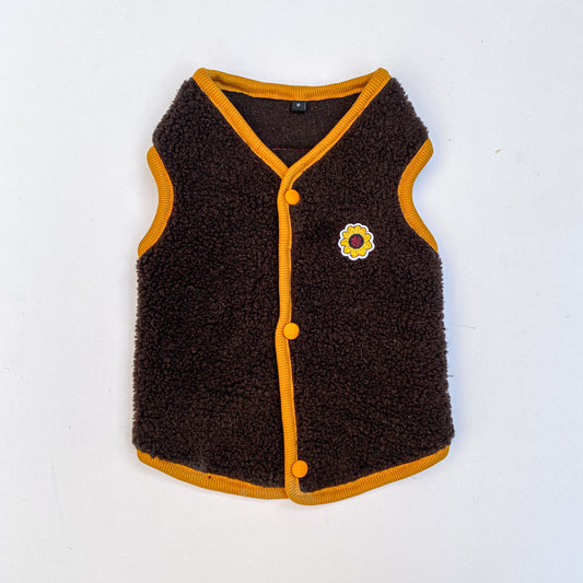 Pawgy Pets Cute Fleece Vest: Chocolate Brown & Mustard for Dogs & Cats