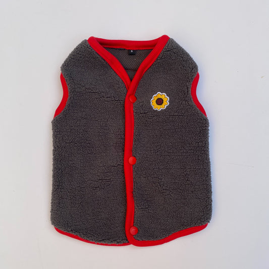 Pawgy Pets Cute Fleece Vest: Grey & Red for Dogs & Cats