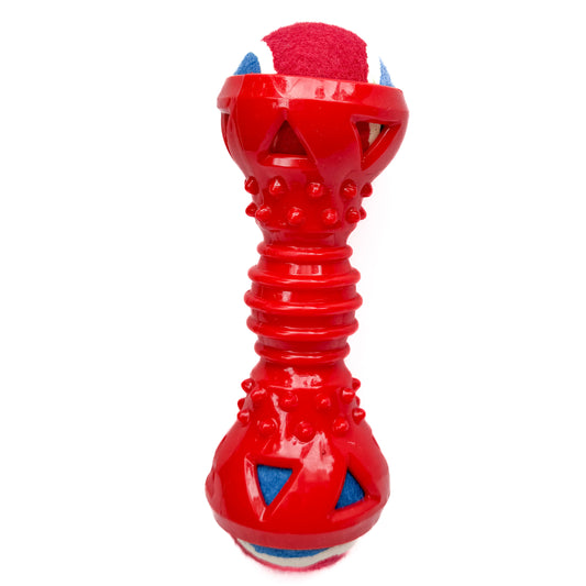Pawgy Pets  Double Ball Dumbbell Chew Toy With Natural Rubber For Dog (Red)