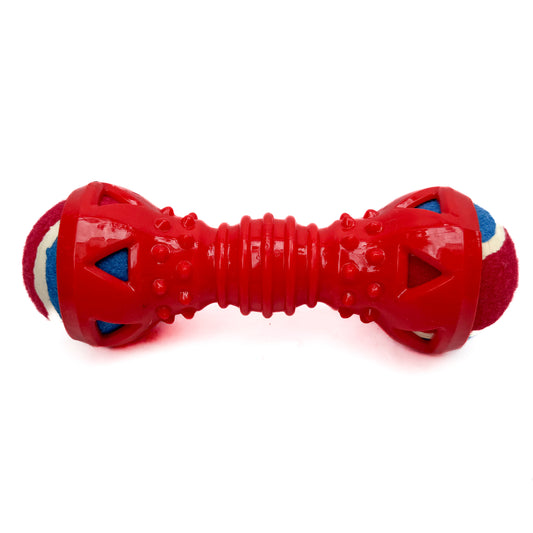 Pawgy Pets  Double Ball Dumbbell Chew Toy With Natural Rubber For Dog (Red)