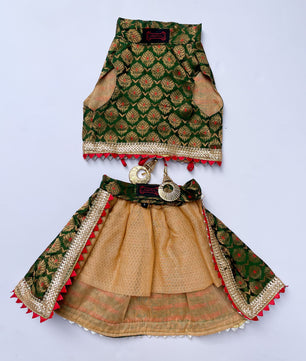 Pawgy Pets Green Brocade Lehenga for Dogs & Cats