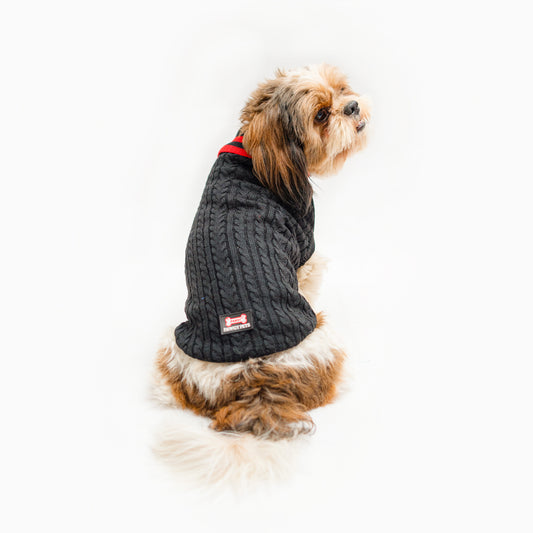 Pawgy Pets High Neck Cable Knit Sweater: Black for Dogs & Cats