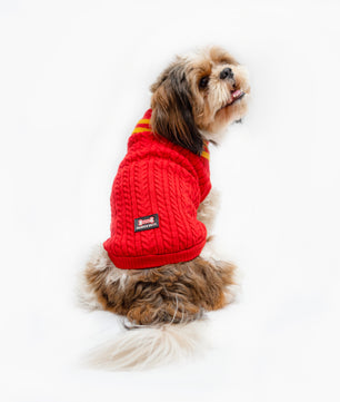 Pawgy Pets High Neck Cable Knit Sweater: Red for dogs & cats