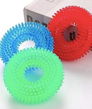 Pawgy Pets Dog Spike Squeaky Ring Chew Toy for Dogs (Random Colour)