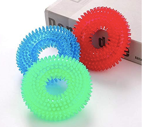 Pawgy Pets Dog Spike Squeaky Ring Chew Toy for Dogs (Random Colour)