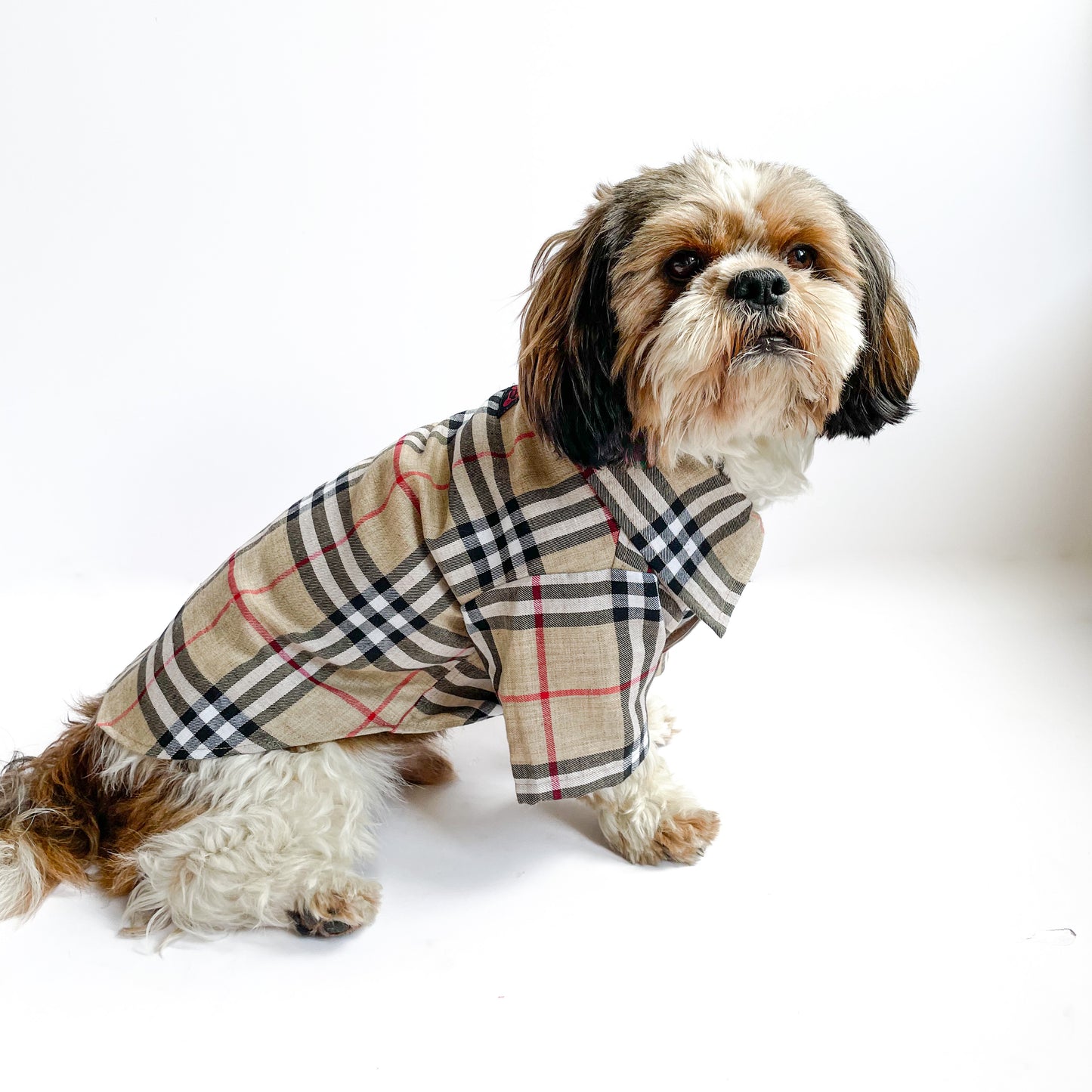 Pawgy Pets Beige Checks Shirt/Sando for Dogs