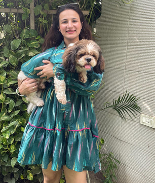 Women Dress + Doggo Kurta (Peacock Green)