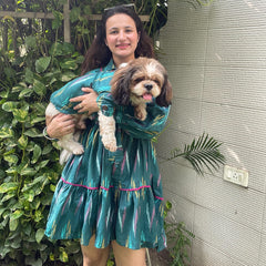 Women Dress + Doggo Kurta (Peacock Green)