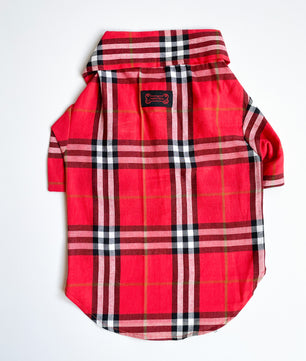 Pawgy Pets Red Checks Shirt/ Sando for Dogs