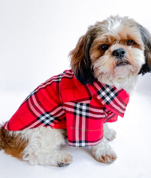 Pawgy Pets Red Checks Shirt/ Sando for Dogs
