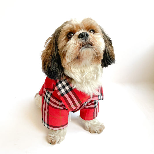 Pawgy Pets Red Checks Shirt/ Sando for Dogs