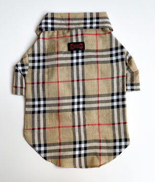 Pawgy Pets Beige Checks Shirt/Sando for Dogs
