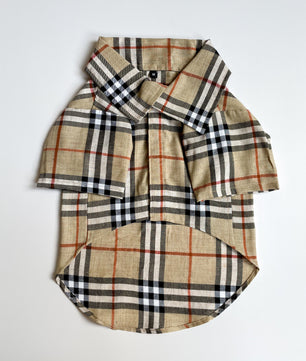 Pawgy Pets Beige Checks Shirt/Sando for Dogs