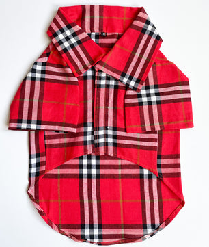 Pawgy Pets Red Checks Shirt/ Sando for Dogs