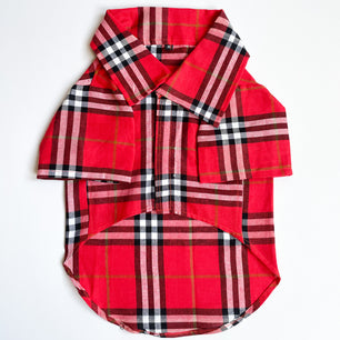 Pawgy Pets Red Checks Shirt/ Sando for Dogs