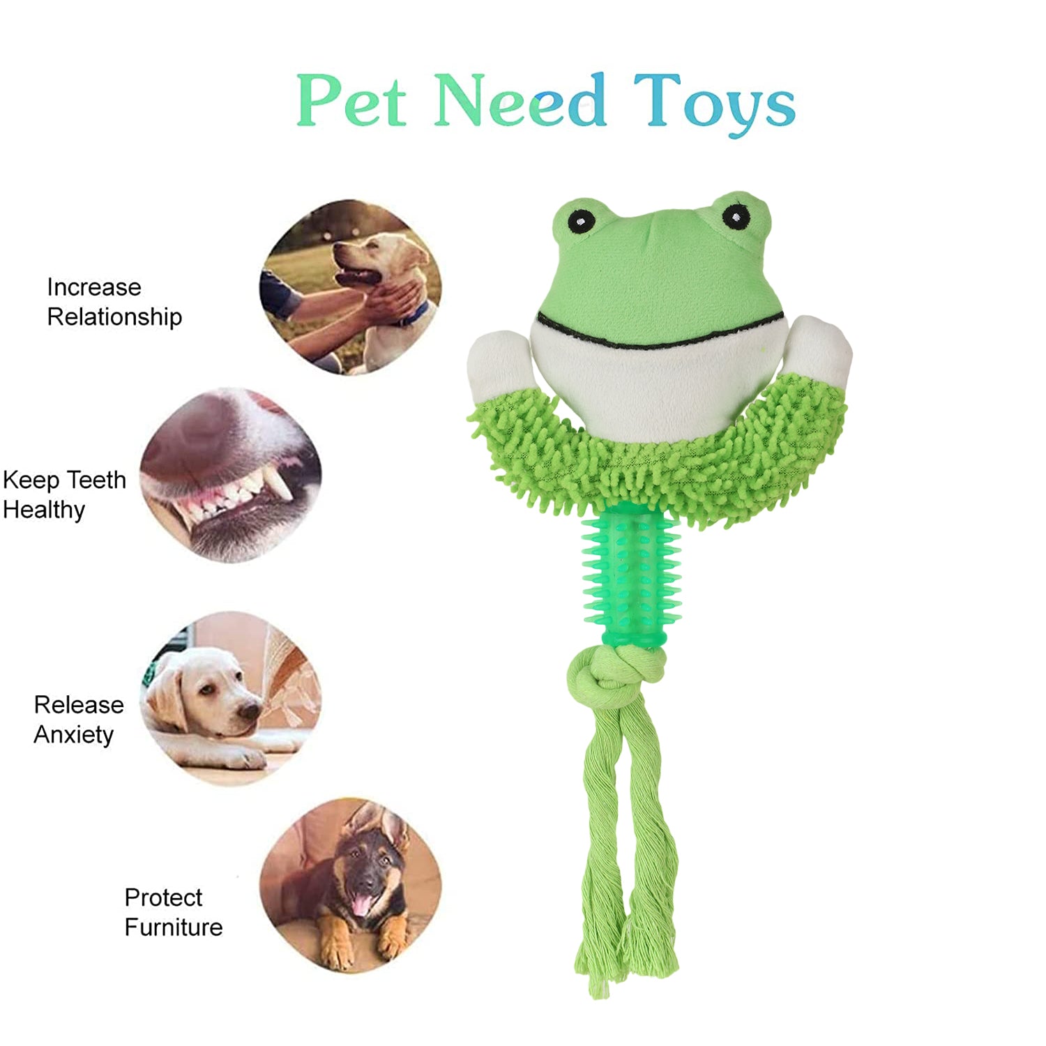 Basil Plush toy with Chew Rope TPR Frog Green