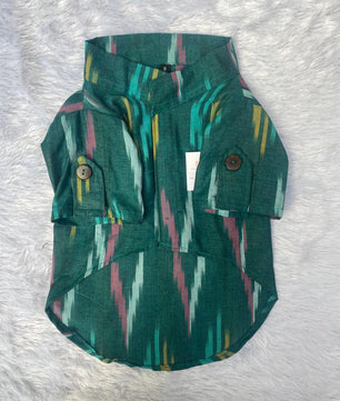 Pawgy Pets Ikkat Kurta: Peacock green for Dogs
