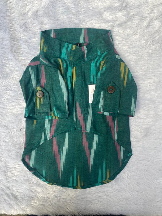 Pawgy Pets Ikkat Kurta: Peacock green for Dogs