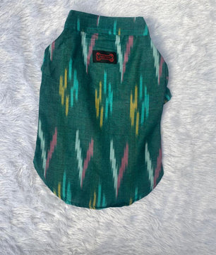 Pawgy Pets Ikkat Kurta: Peacock green for Dogs