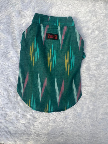 Pawgy Pets Ikkat Kurta: Peacock green for Dogs