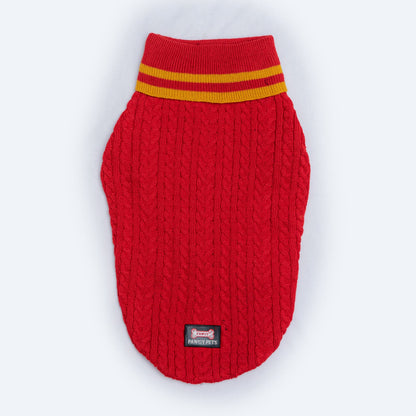 Red High Neck Cable Knit Sweater | For Dogs & Cats | Pawgy Pets