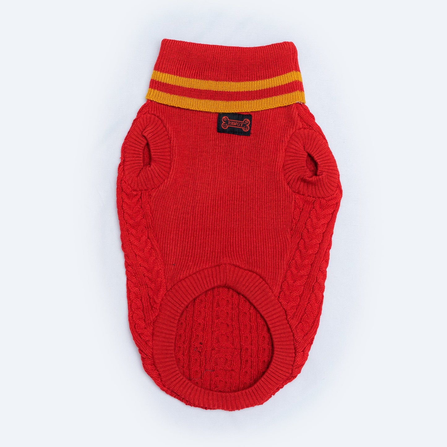 Red High Neck Cable Knit Sweater | For Dogs & Cats | Pawgy Pets