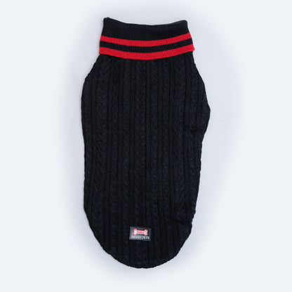 Black High Neck Cable Knit Sweater | For Dogs & Cats | Pawgy Pets